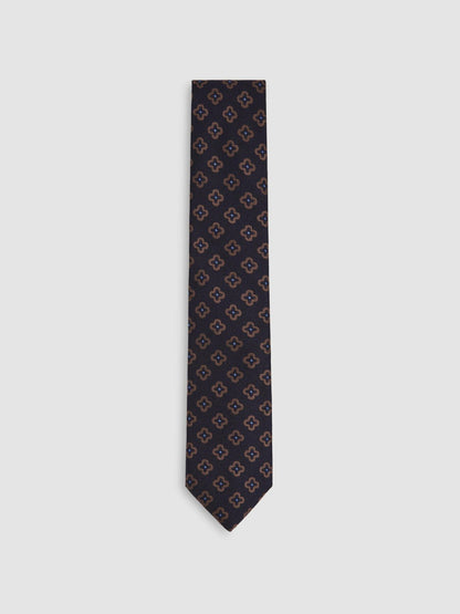 Reiss Affordable - Silk-Wool Floral-Medallion Tie in Navy