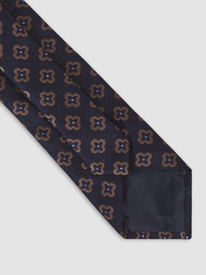 Reiss Affordable - Silk-Wool Floral-Medallion Tie in Navy