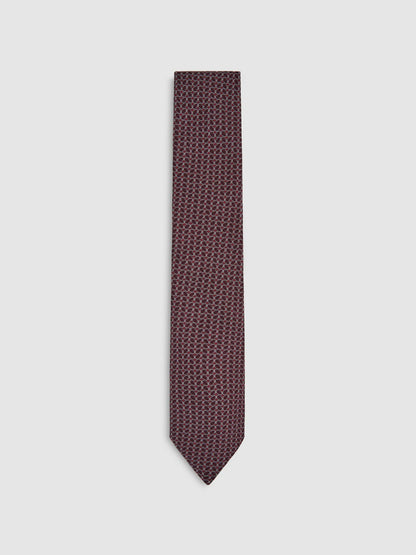 Reiss Featured - Silk Geometric-Chain Print Tie in Bordeaux