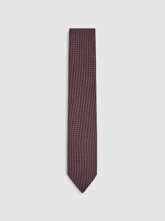 Reiss Featured - Silk Geometric-Chain Print Tie in Bordeaux