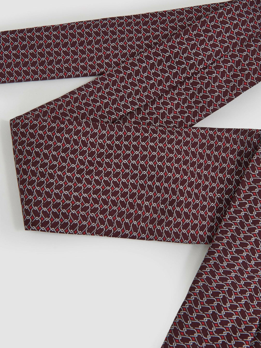 Reiss Featured - Silk Geometric-Chain Print Tie in Bordeaux