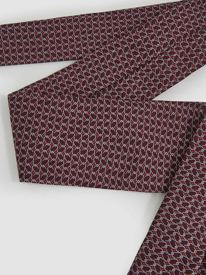 Reiss Featured - Silk Geometric-Chain Print Tie in Bordeaux