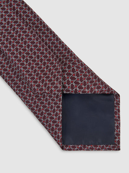 Reiss Featured - Silk Geometric-Chain Print Tie in Bordeaux