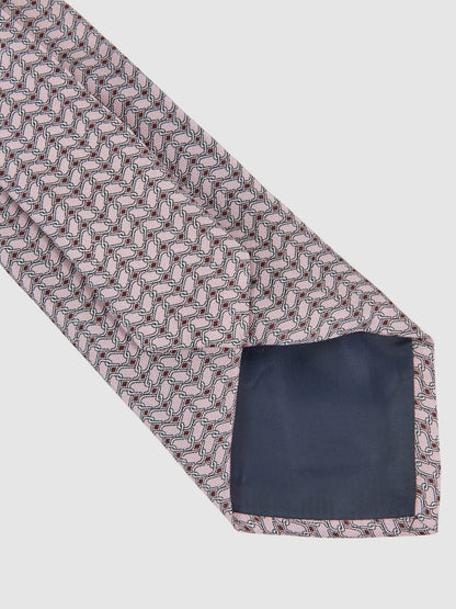 Reiss Savings - Silk Geometric-Chain Print Tie in Soft Pink