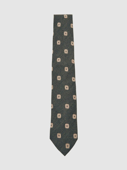 Reiss Value - Silk-Wool Square-Medallion Tie in Forest Green