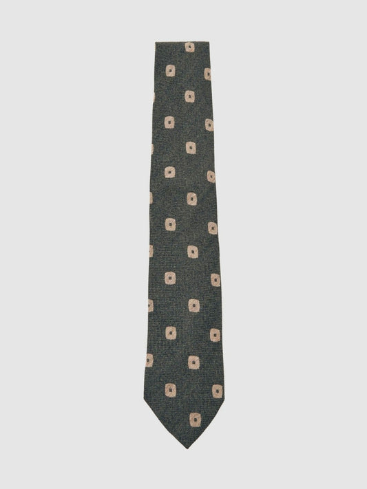 Reiss Value - Silk-Wool Square-Medallion Tie in Forest Green