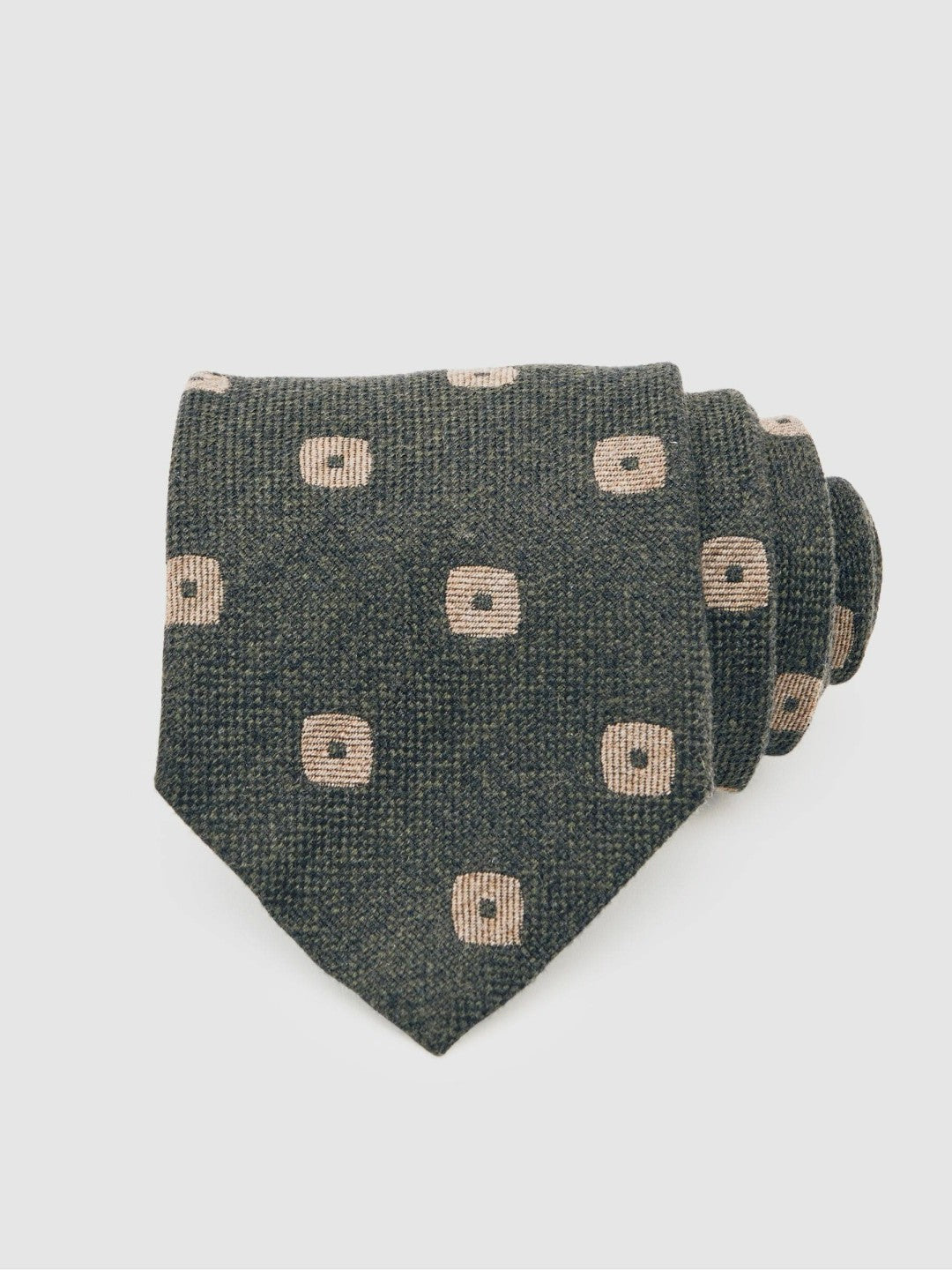 Reiss Value - Silk-Wool Square-Medallion Tie in Forest Green