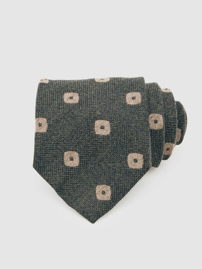 Reiss Value - Silk-Wool Square-Medallion Tie in Forest Green