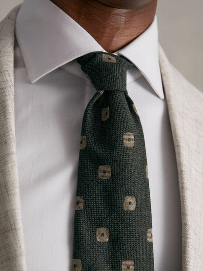 Reiss Value - Silk-Wool Square-Medallion Tie in Forest Green