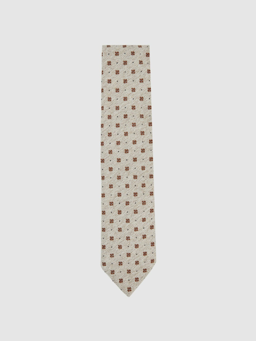 Reiss Sale - Wool-Silk Floral-Medallion Tie in Oatmeal Melange