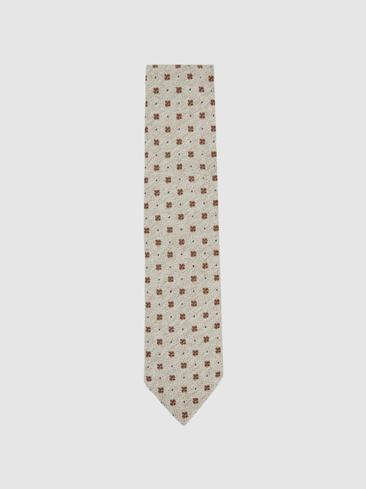 Reiss Sale - Wool-Silk Floral-Medallion Tie in Oatmeal Melange