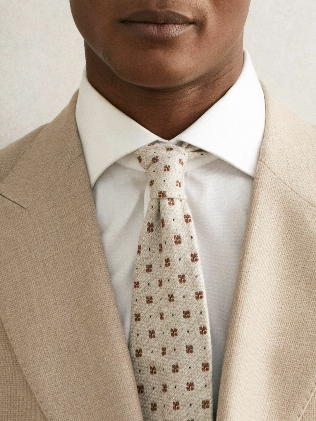 Reiss Sale - Wool-Silk Floral-Medallion Tie in Oatmeal Melange
