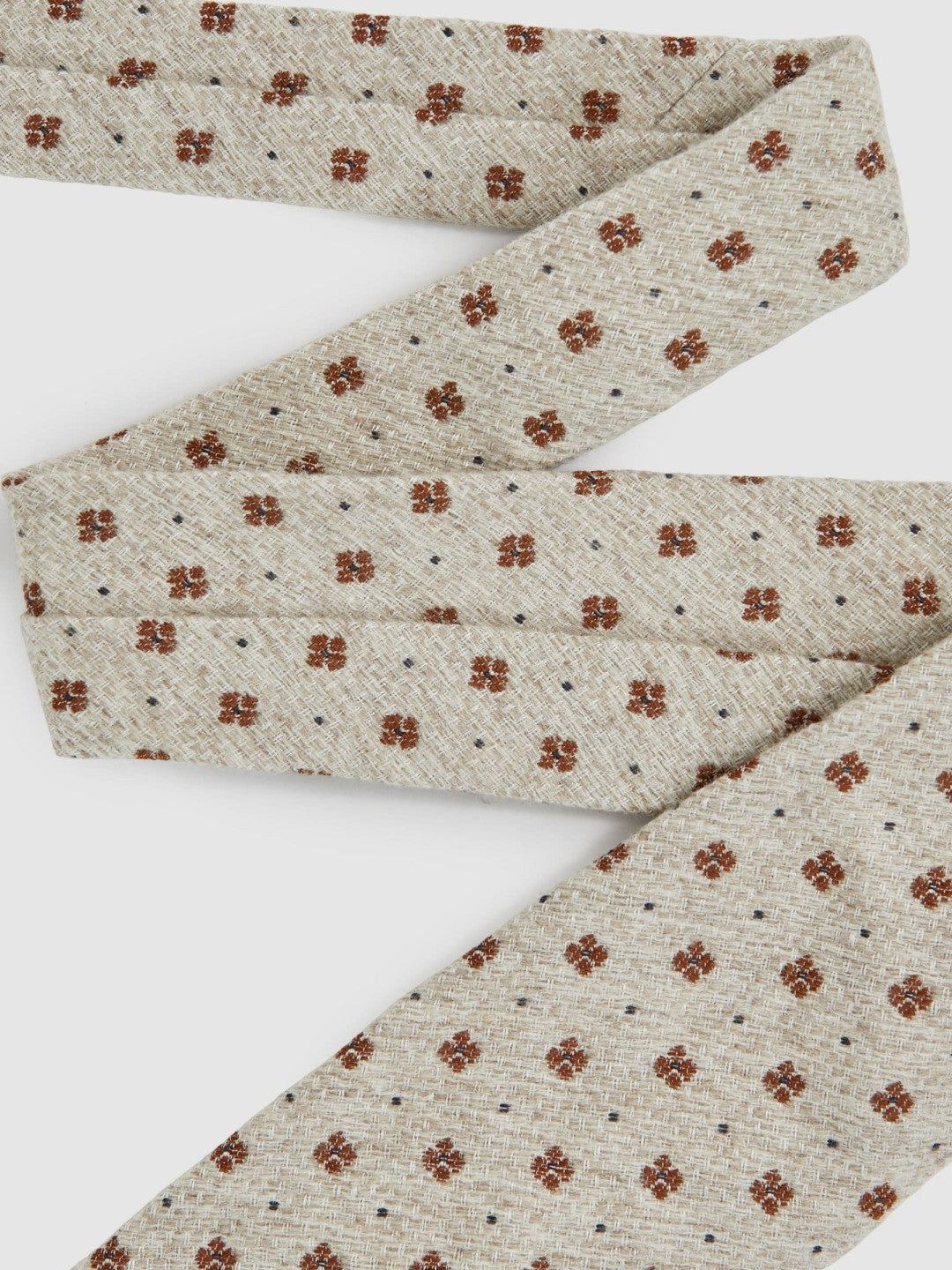 Reiss Sale - Wool-Silk Floral-Medallion Tie in Oatmeal Melange