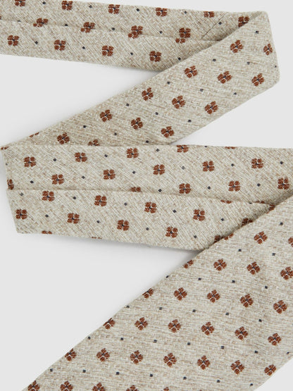 Reiss Sale - Wool-Silk Floral-Medallion Tie in Oatmeal Melange