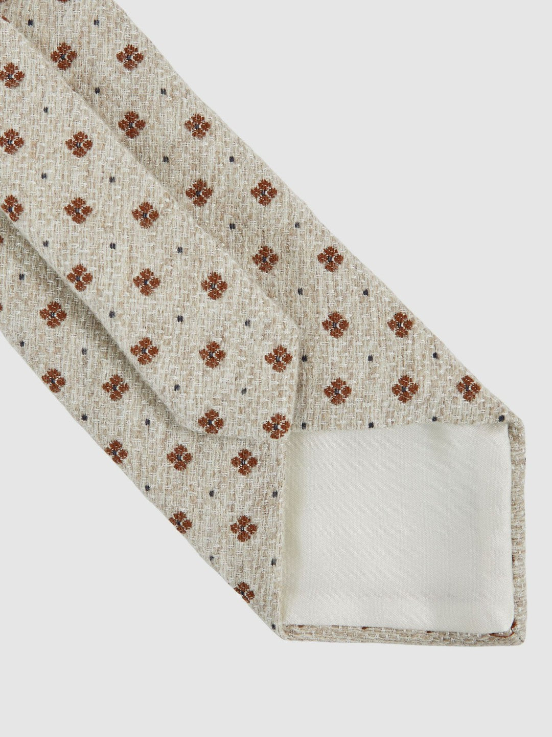 Reiss Sale - Wool-Silk Floral-Medallion Tie in Oatmeal Melange