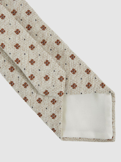 Reiss Sale - Wool-Silk Floral-Medallion Tie in Oatmeal Melange