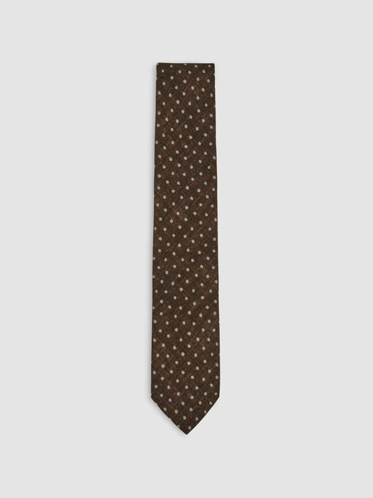 Reiss Offer - Wool-Cotton Polka-Dot Tie in Chocolate Brown