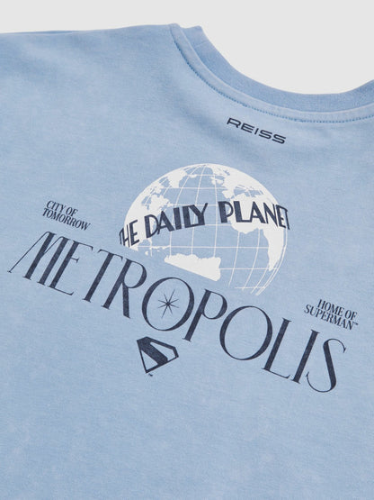 Reiss Best Seller - 13-14 yrs Superman Metropolis Logo T-Shirt in Light Blue