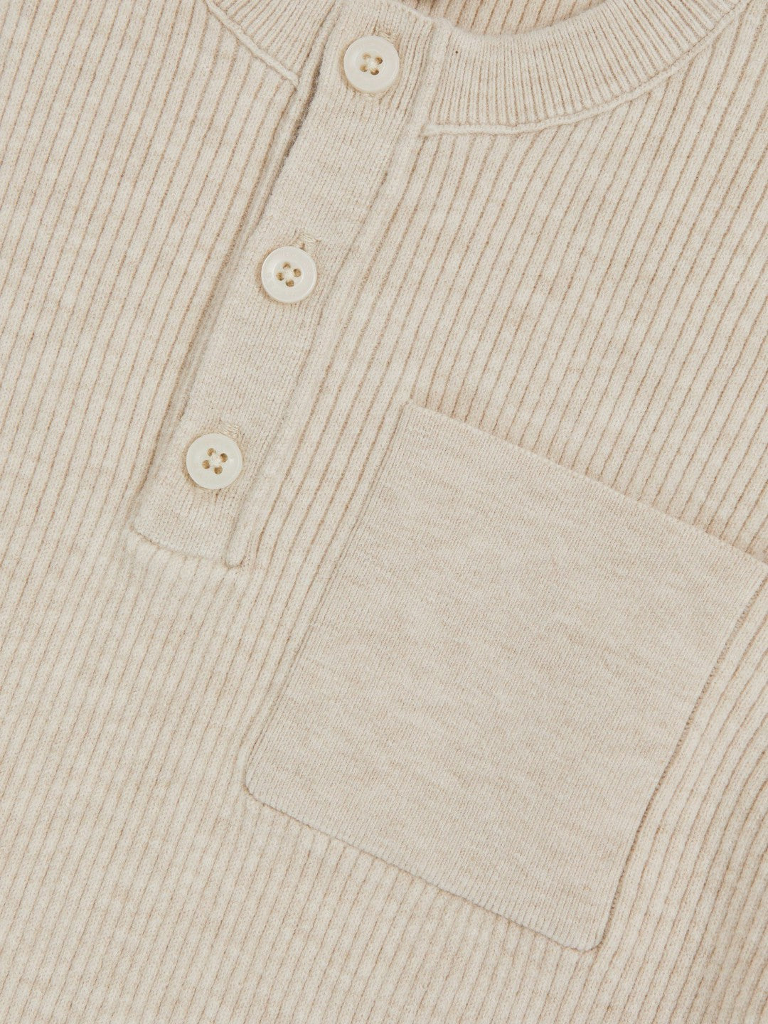 Reiss Sale - 13-14 yrs Cotton-Blend Rib-Knit Henley Top in Oatmeal Melange