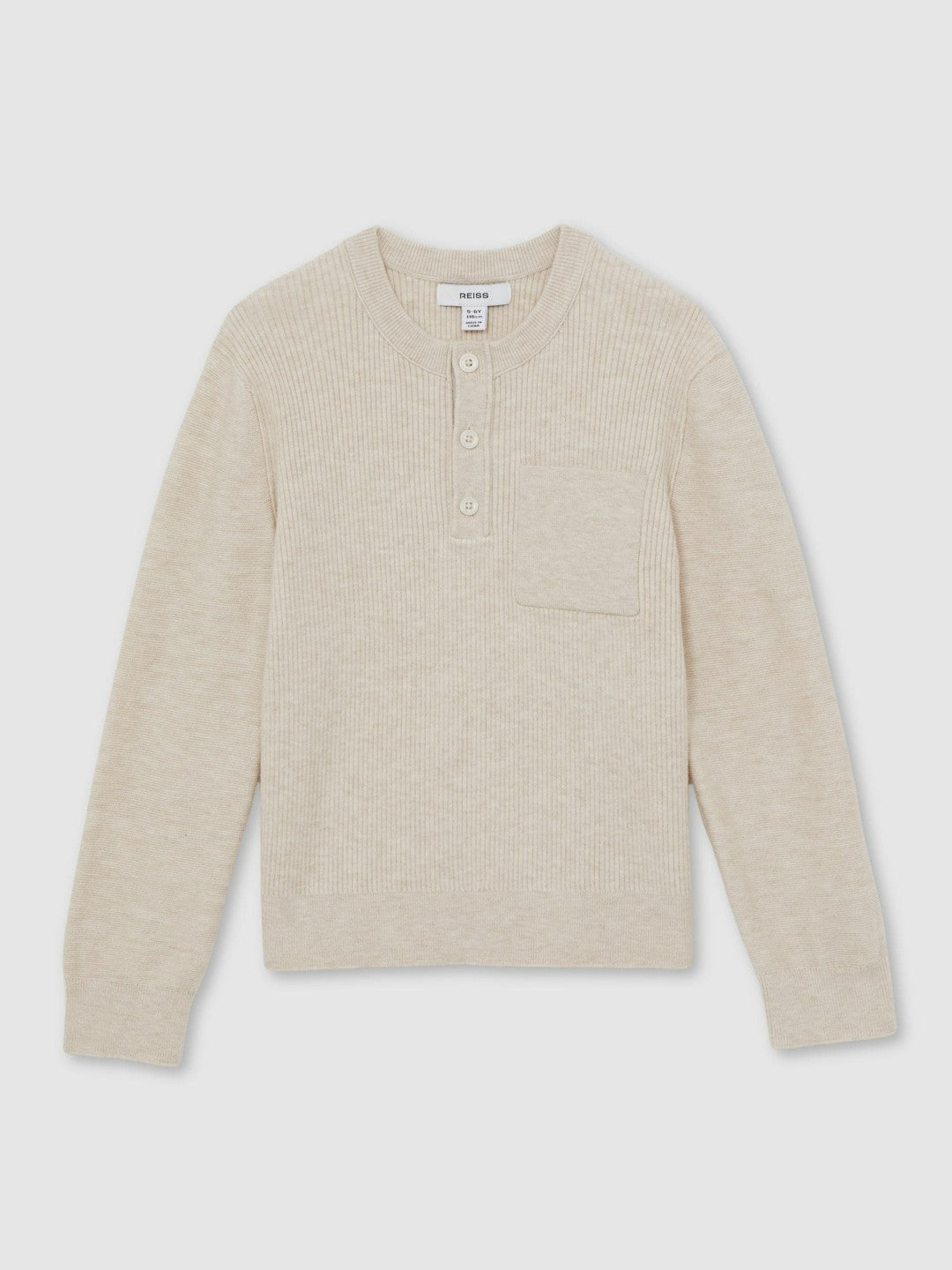 Reiss Savings - 3-9 yrs Cotton-Blend Rib-Knit Henley Top in Oatmeal Melange