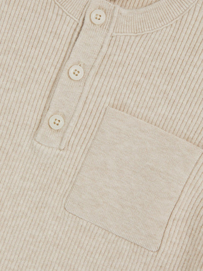 Reiss Savings - 3-9 yrs Cotton-Blend Rib-Knit Henley Top in Oatmeal Melange