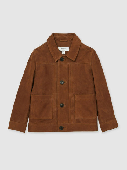 Reiss 3-9 yrs Suede Worker Jacket in Tobacco Brown