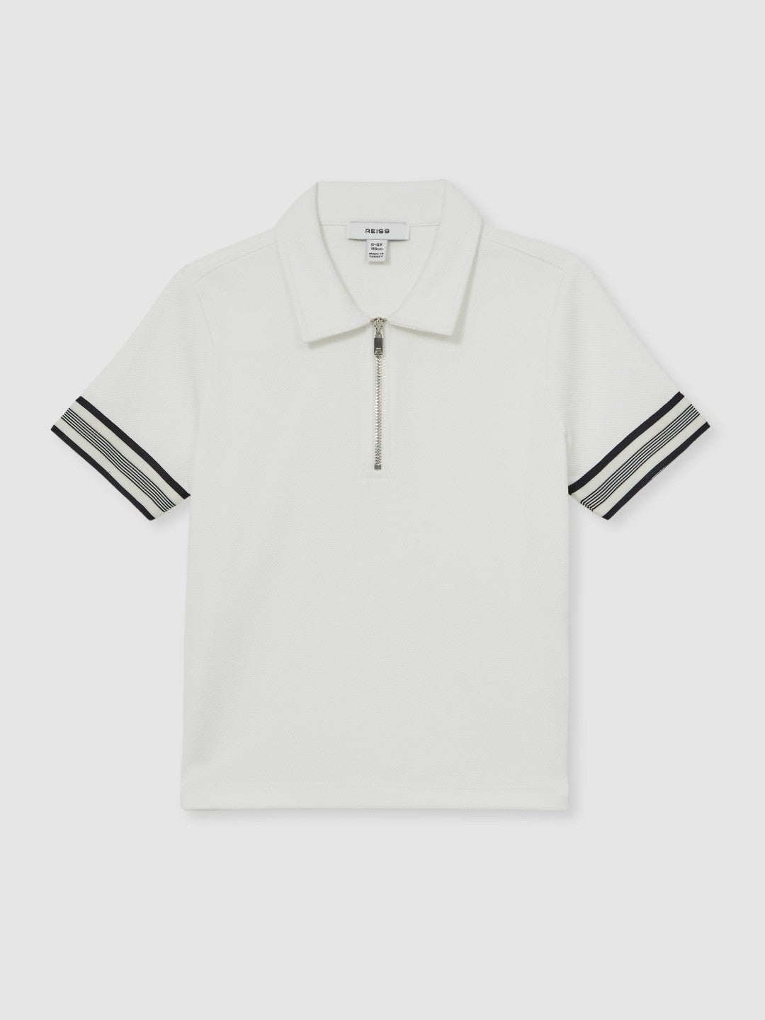 Reiss 3-9 yrs Textured Half Zip Polo Shirt in White