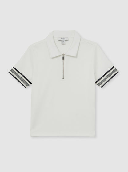 Reiss 3-9 yrs Textured Half Zip Polo Shirt in White