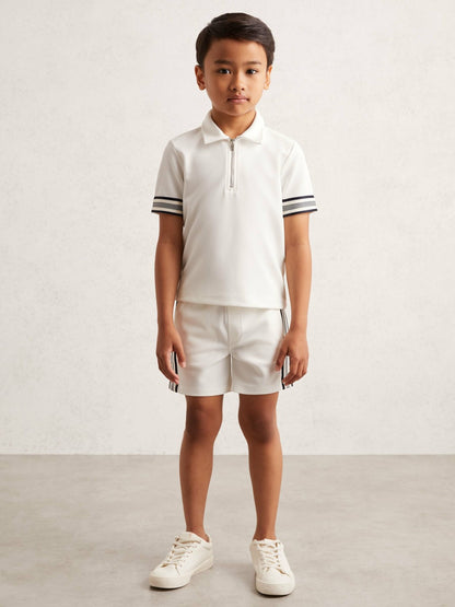 Reiss 3-9 yrs Textured Half Zip Polo Shirt in White