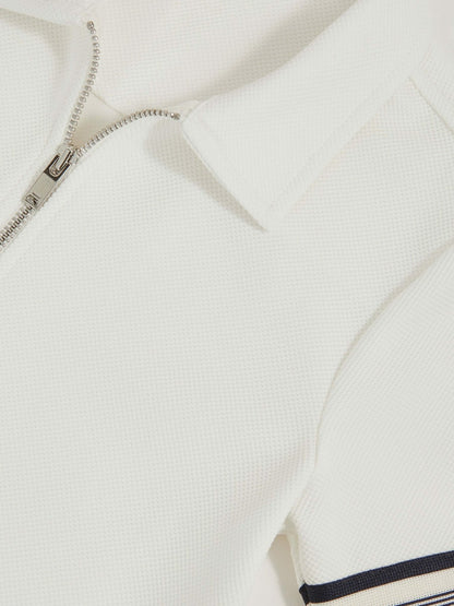 Reiss 3-9 yrs Textured Half Zip Polo Shirt in White