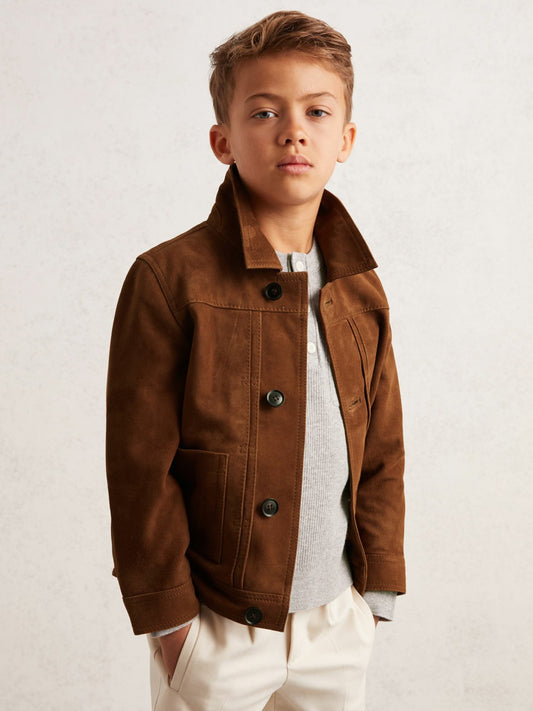 Reiss Savings - 9-13 yrs Suede Worker Jacket in Tobacco Brown