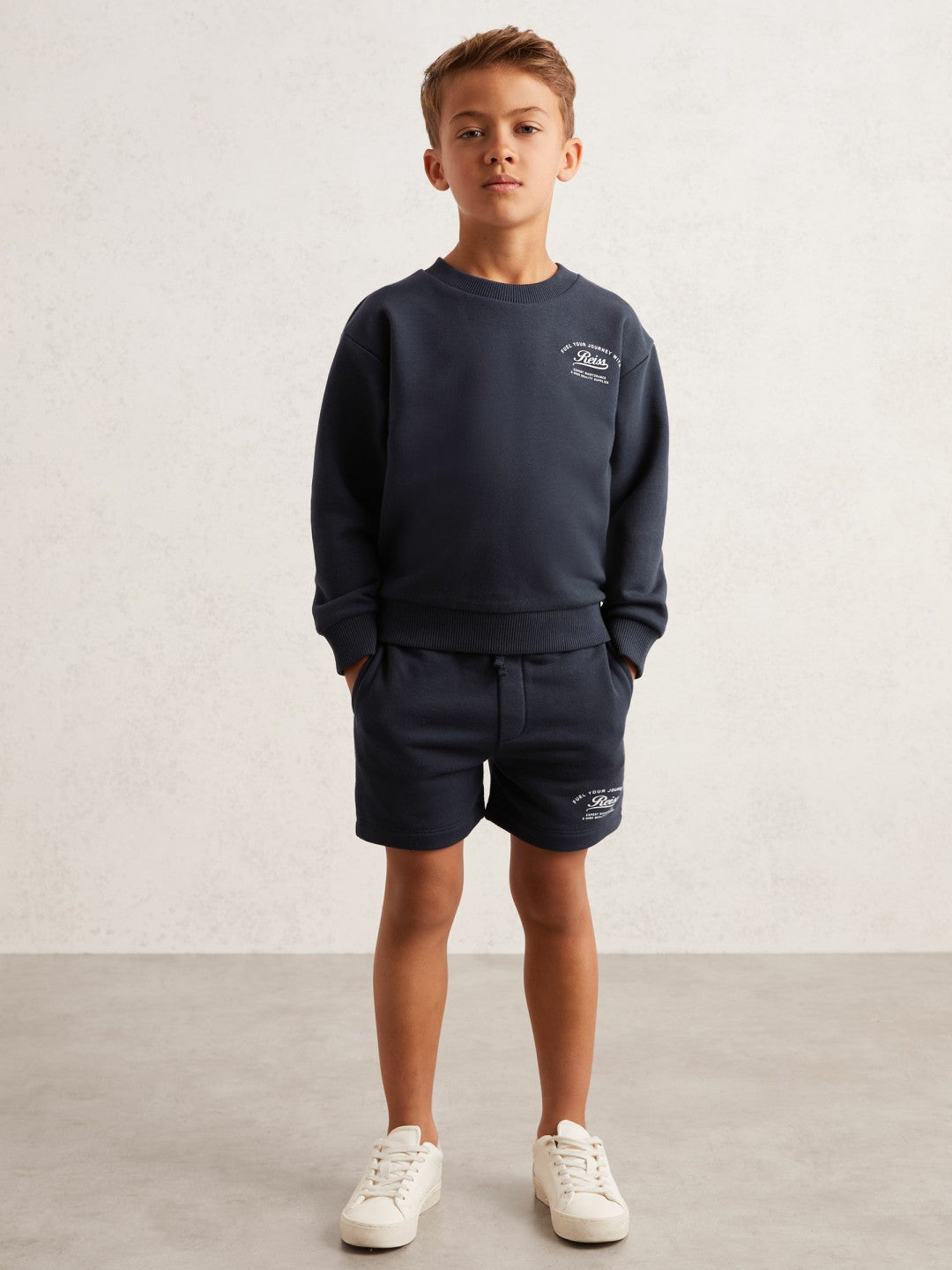 Reiss 9-13 yrs Cotton Blend Motor Cars Sweat Shorts in Washed Blue