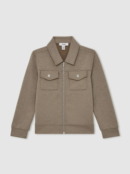 Reiss Affordable - 3-9 yrs Interlock Zip-Through Overshirt in Taupe Brown