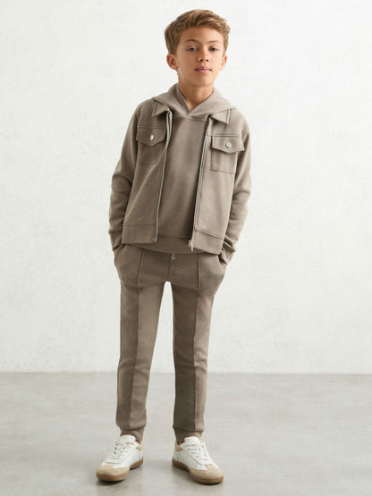 Reiss Affordable - 3-9 yrs Interlock Zip-Through Overshirt in Taupe Brown
