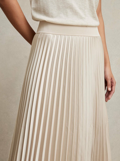 Reiss Pleated Midi Skirt in Champagne Neutral