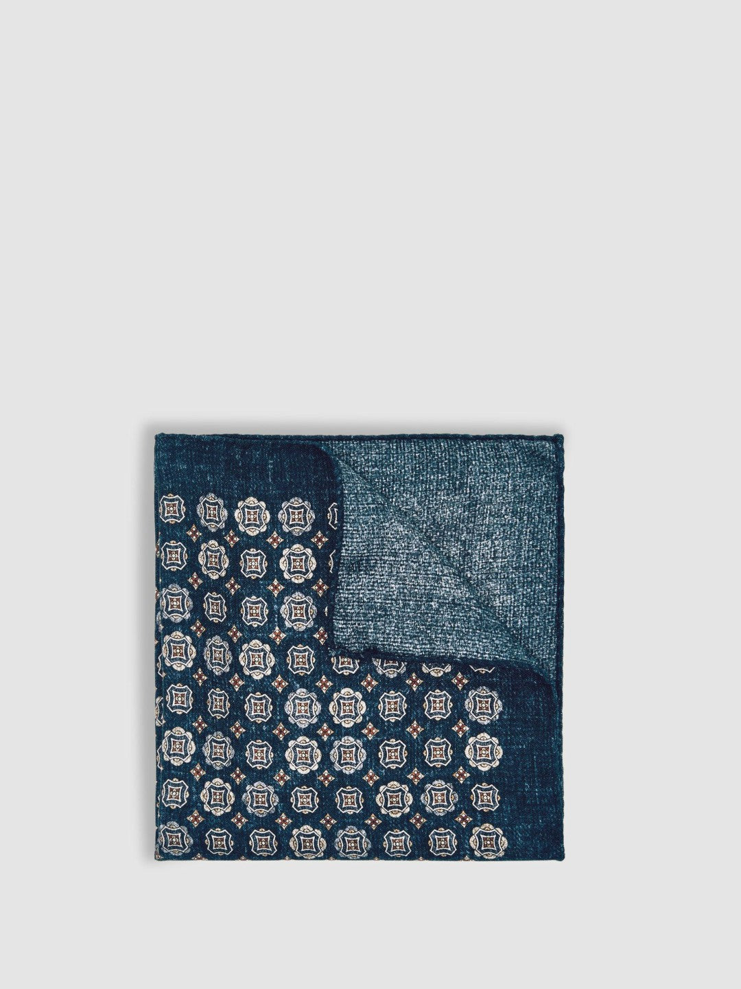 Reiss Value - Silk Medallion Print Pocket Square in Indigo Melange