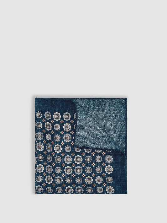 Reiss Value - Silk Medallion Print Pocket Square in Indigo Melange