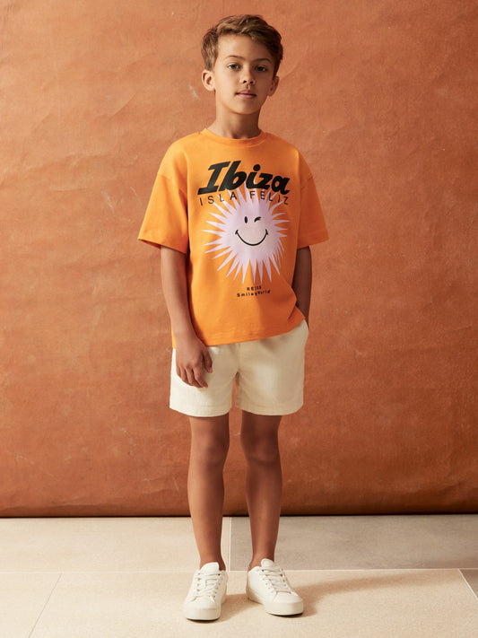 Reiss 3-9 yrs SmileyWorld Sun Motif T-Shirt in Orange