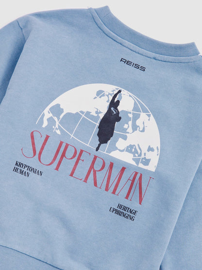 Reiss Deal - 3-9 yrs Superman Logo Print Sweatshirt in Light Blue