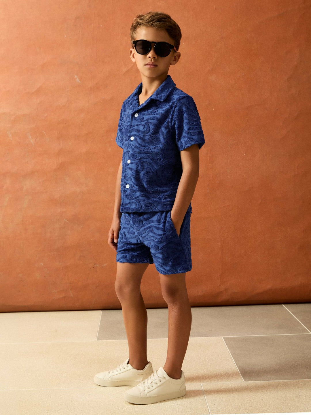 Reiss 3-9 yrs SmileyWorld Wave Texture Shorts in Bright Blue
