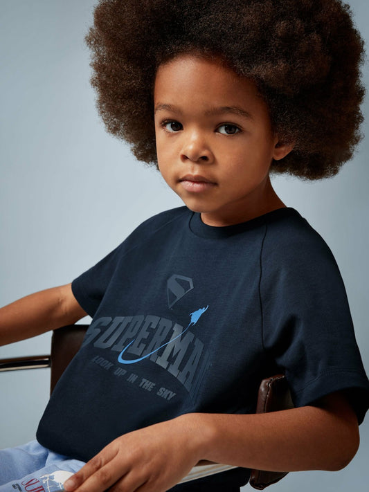 Reiss 3-9 yrs Superman Raglan Logo T-Shirt in Navy Blue