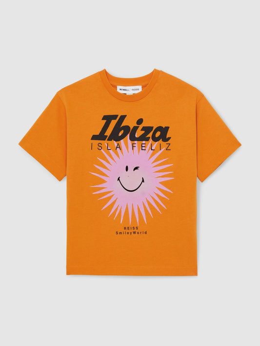 Reiss 13-14 yrs SmileyWorld Sun Motif T-Shirt in Orange