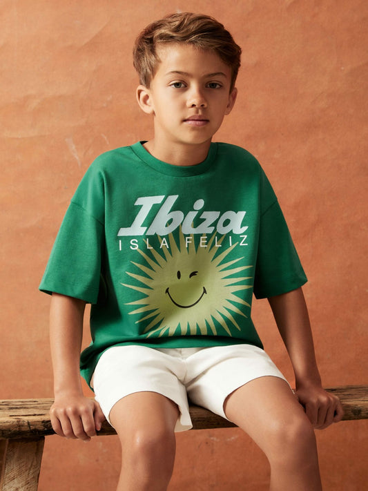 Reiss 9-13 yrs SmileyWorld Sun Motif T-Shirt in Bright Green