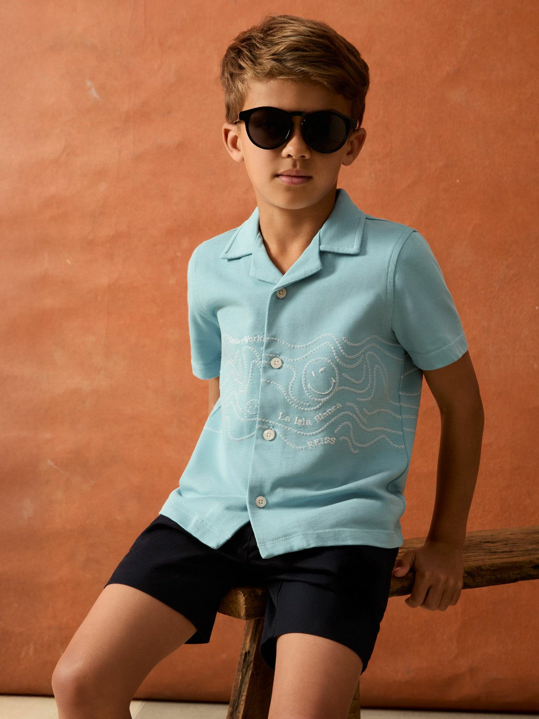 Reiss Value - 3-9 yrs SmileyWorld Embroidered Shirt in Sky Blue