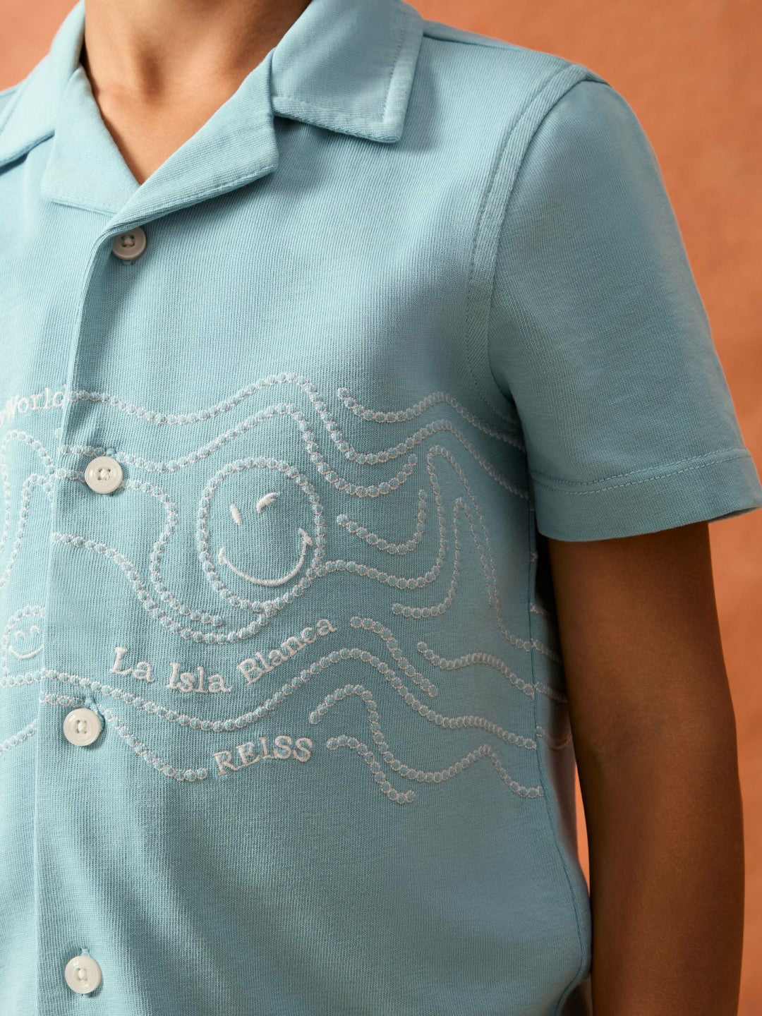 Reiss Value - 3-9 yrs SmileyWorld Embroidered Shirt in Sky Blue