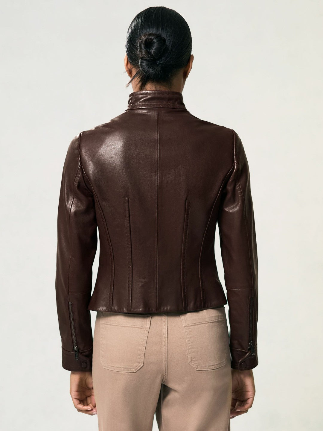Reiss Featured - Fitted Leather Biker Jacket in Burgundy