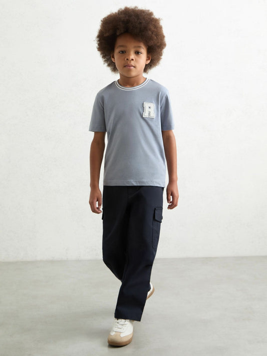 Reiss 9-13 yrs Cotton Letter Patch T-Shirt in Airforce Blue