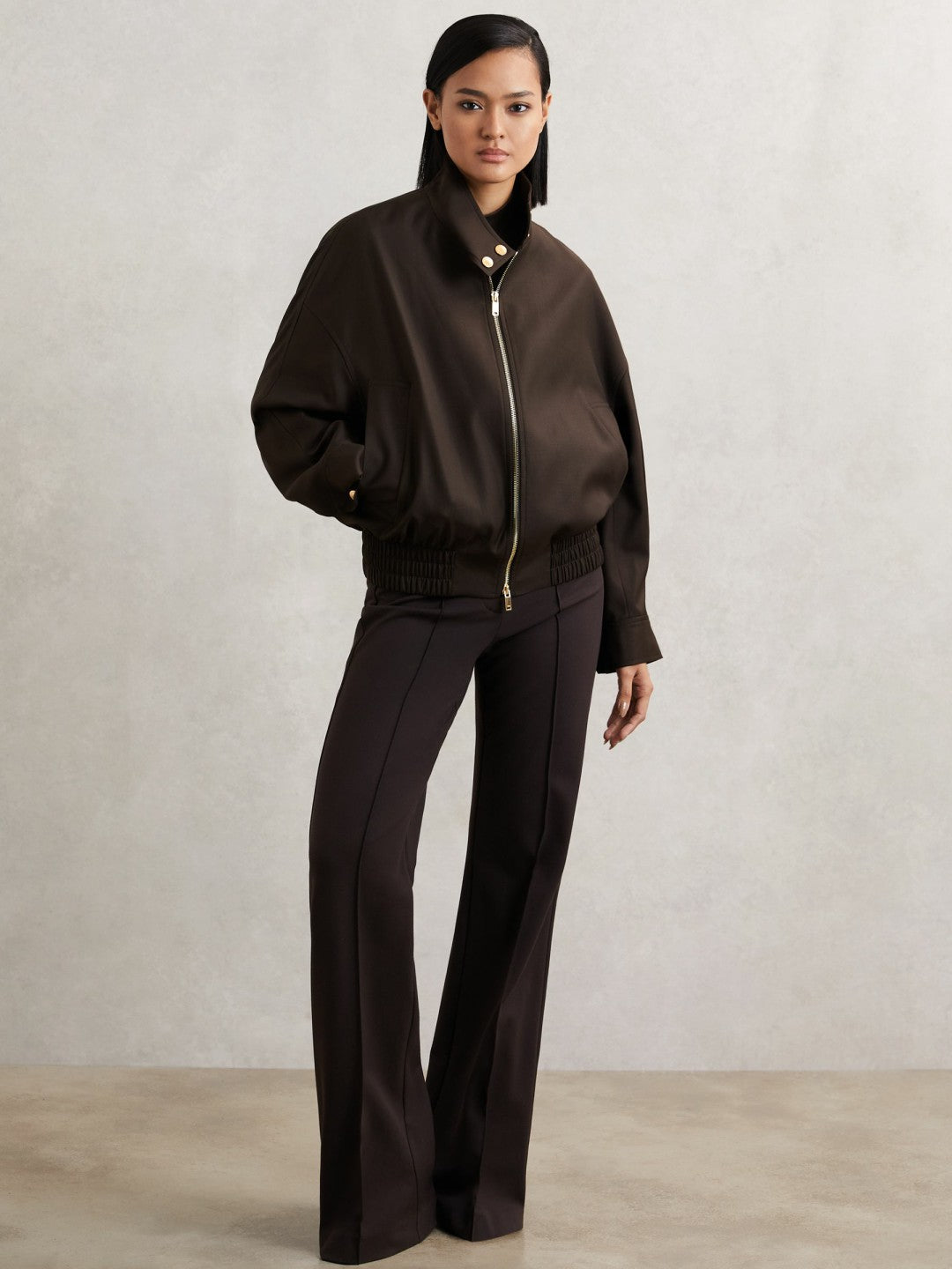 Reiss Wool Bomber Jacket in Chocolate Brown
