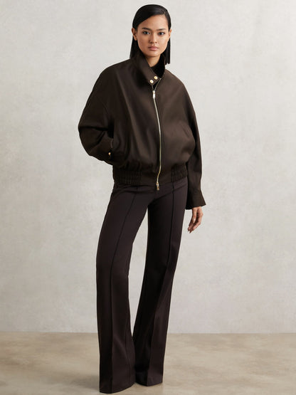 Reiss Wool Bomber Jacket in Chocolate Brown