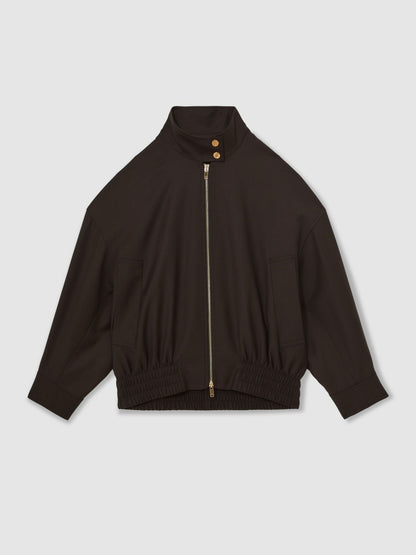Reiss Wool Bomber Jacket in Chocolate Brown